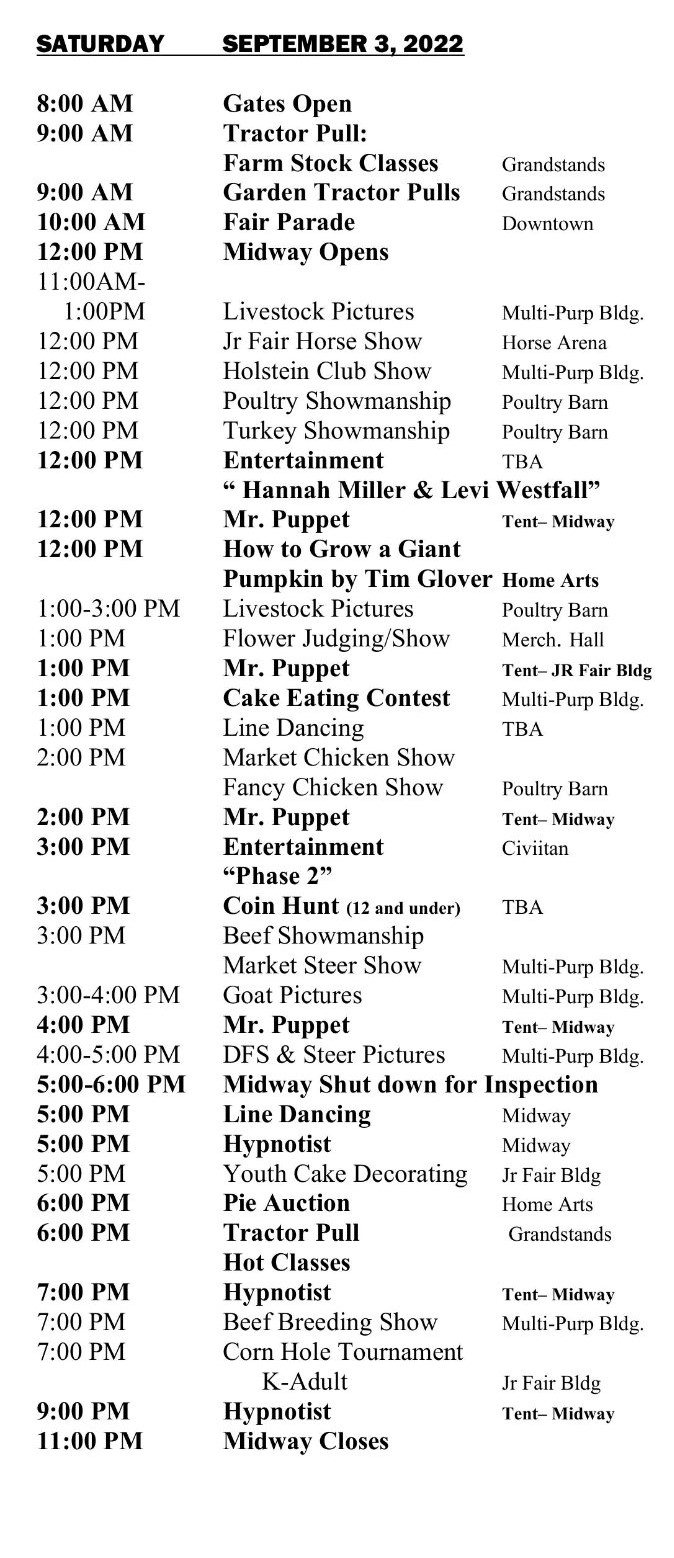 Schedule – Washington County Fair, Ohio