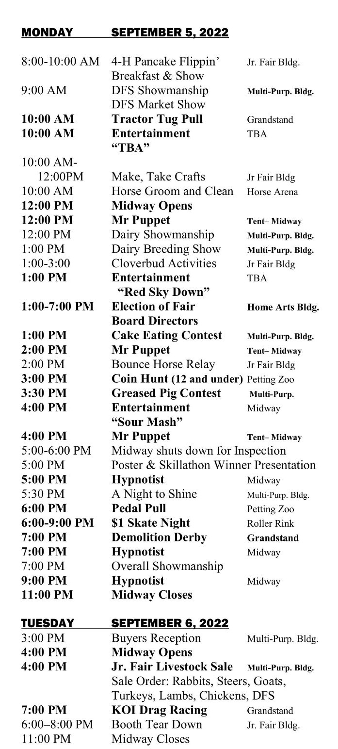 Schedule Washington County Fair, Ohio